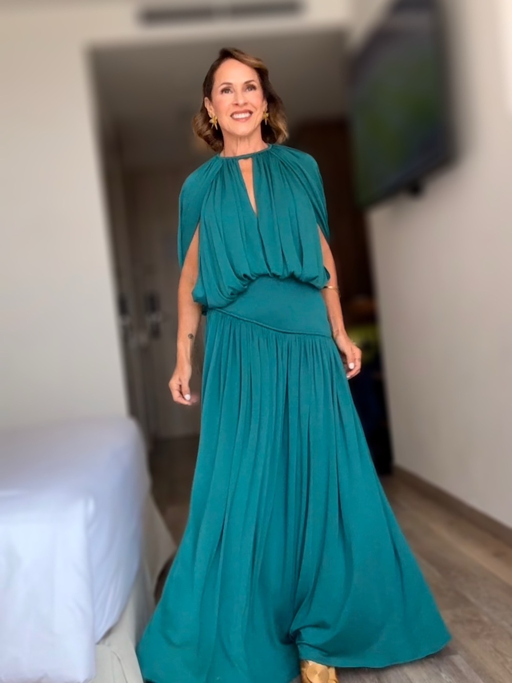 Zimmermann Teal Maxi Dress with Keyhole Bodice